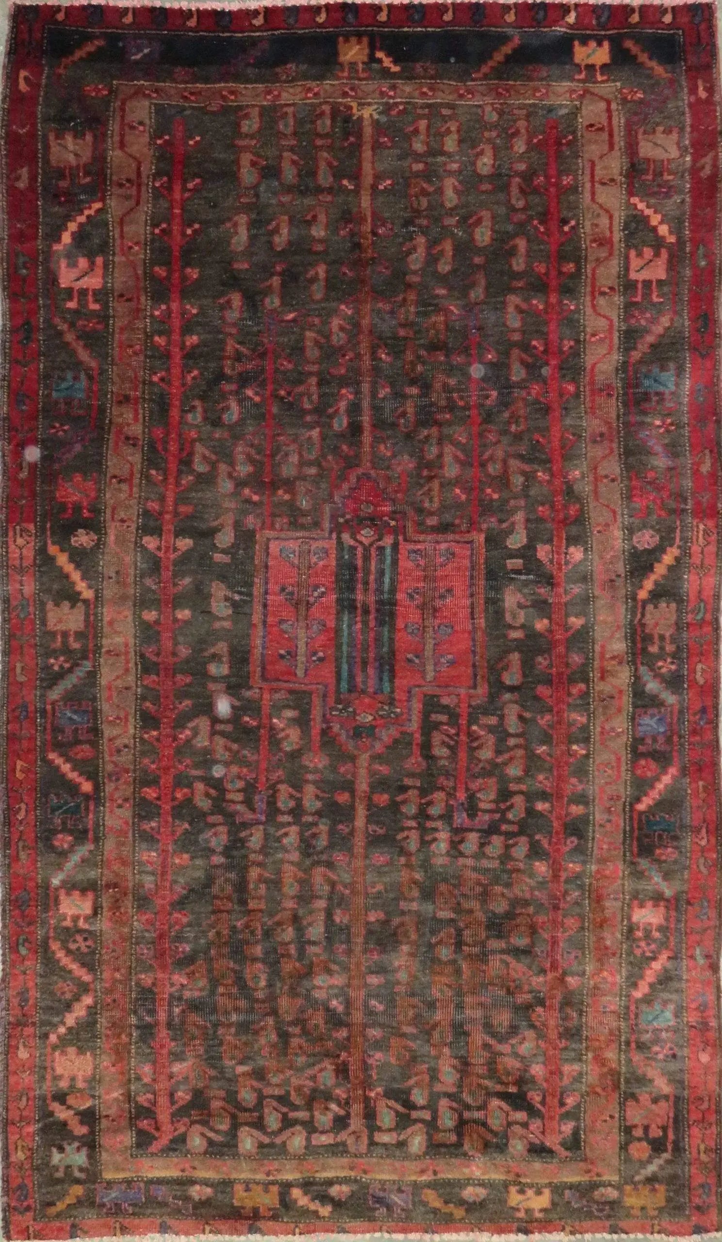 One Of The Kind Hand-Knotted Persian Wool Rug _ Luxurious Vintage Design, 7'6" x 4'4", Artisan Crafted